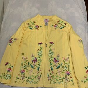 Quacker Factory Yellow Floral Embroidered Jean Jacket